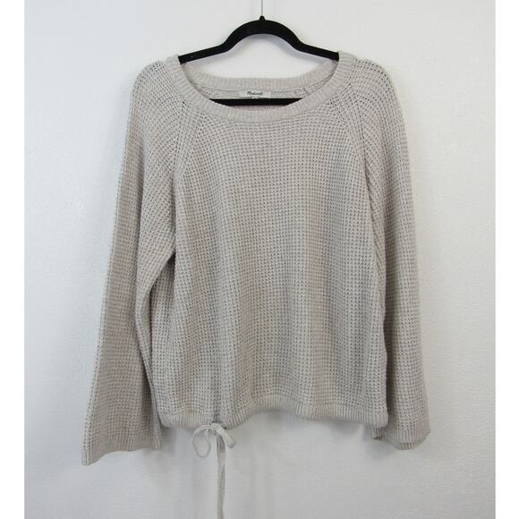Madewell Medium Open Knit Light Gray Pullover Scoop Neck Sweater Tie Waist - Picture 1 of 6